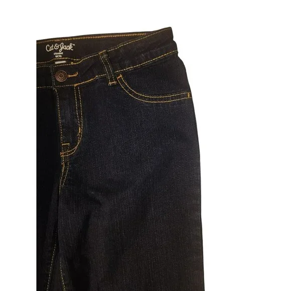 Cat & Jack Straight Jeans Size 12 Dark Wash Denim adjustable waist button - Picture 7 of 7